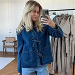 Carregue a imagem no visualizador da Galeria, PB&amp;ZA 2024 Spring New Women&#39;s Fashion Style Loose and Versatile Lace up Decoration Washed Denim Shirt  Amaijoin
