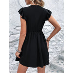 Load image into Gallery viewer, 2024 Summer Elegant Women Dress V Neck Hollow Out Lace Dresses Ruffled Sleeveless Black A-line Mid Length Sexy Black Dress  Amaijoin
