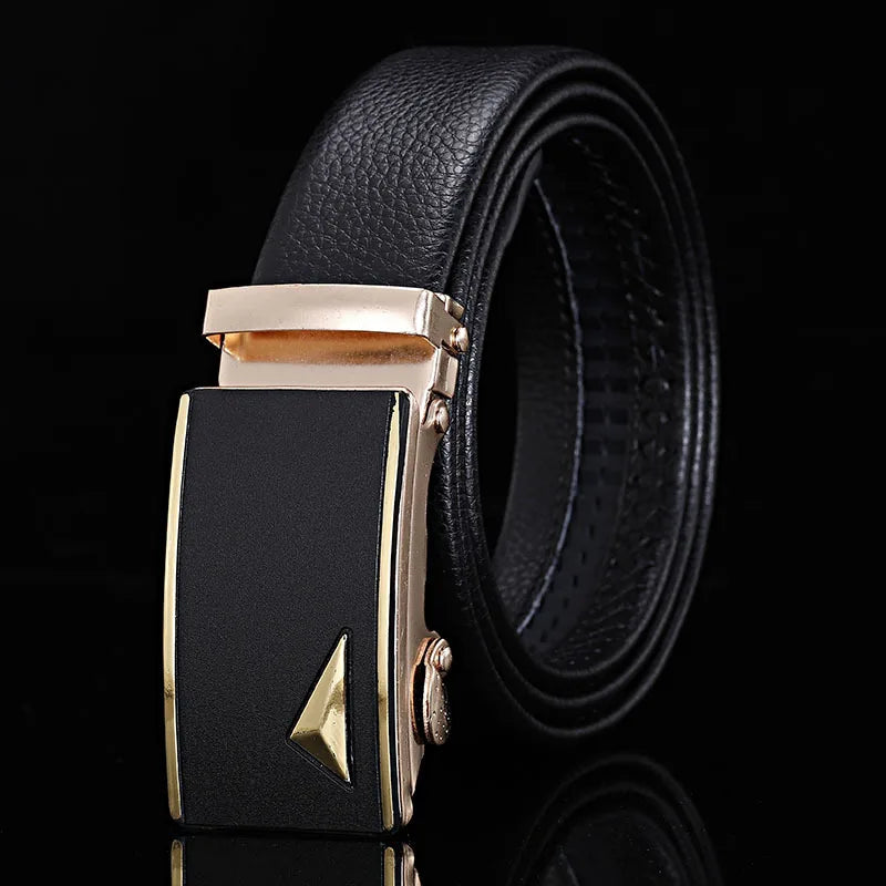 For Men Famous Work Business Black Cowskin PU Strap Men Leather Belt Metal Automatic Buckle Brand High Quality Luxury Belts  Amaijoin