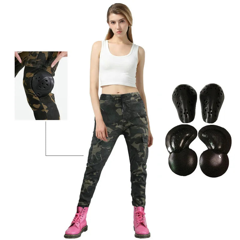 Slim Fit Motorcycle Pants Pantalon Moto Jeans Woman Boyfriends Motorcycle Leisure Women's Jeans Riding High Waist Jeans Gears  Amaijoin