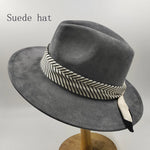 Carregue a imagem no visualizador da Galeria, Hand-painted Fedora Hat Men&#39;s and Women&#39;s Hat Panama Spring Autumn Fashion with Wrapped Feather Wool Fedora Hat Big Brim  Amaijoin
