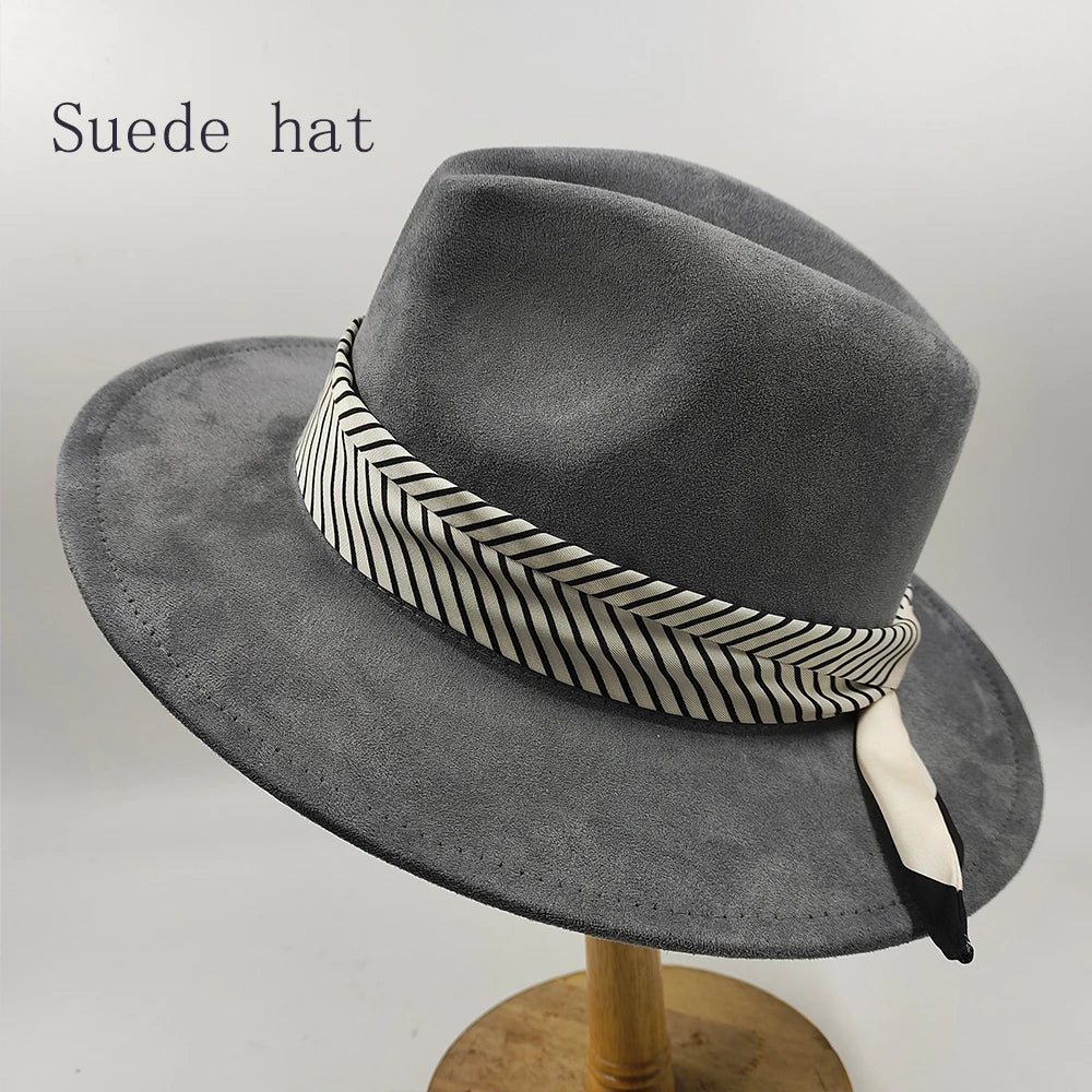 Hand-painted Fedora Hat Men's and Women's Hat Panama Spring Autumn Fashion with Wrapped Feather Wool Fedora Hat Big Brim  Amaijoin