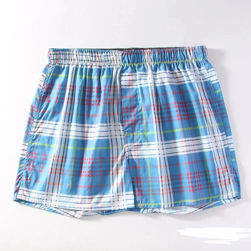 Summer thin Fashion casual plaid sleep bottoms men 100% cotton shorts sleepwear male pajamas Arrow pants S  Amaijoin