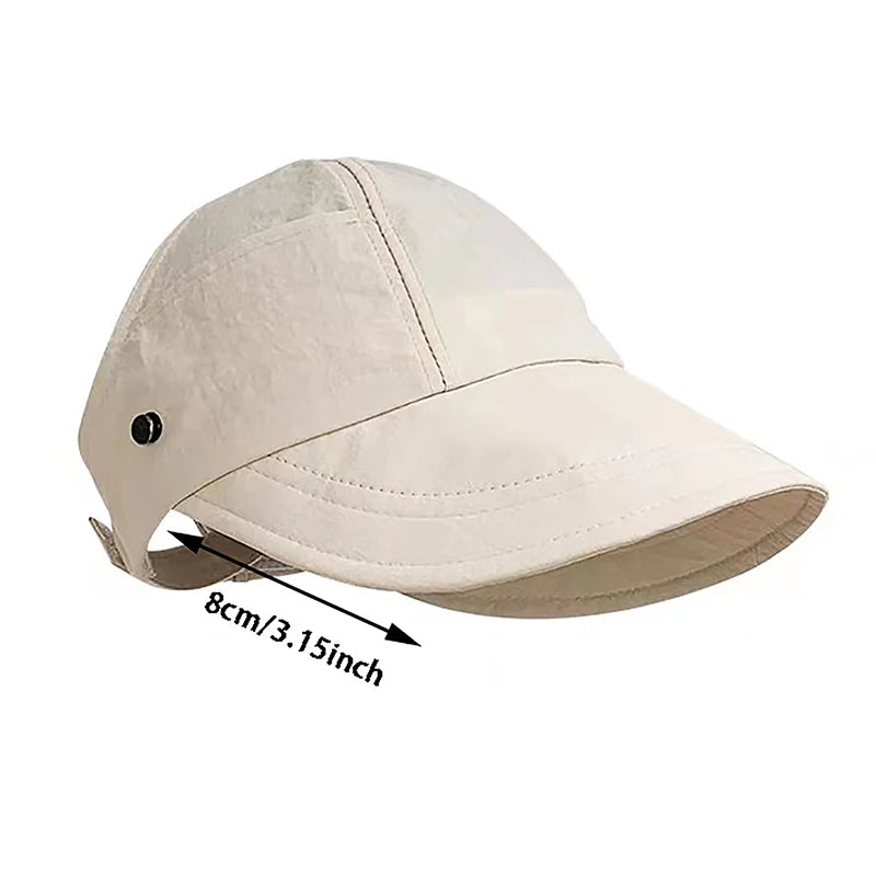 Foldable Wide Brim Ponytail Sun Hat Drawstring Adjustable Cap  Summer Quick-dry Visor Fisherman CapFor Women Beach Hat  Amaijoin