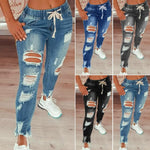 Carregue a imagem no visualizador da Galeria, Popular Pencil Jeans Streetwear Women Jeans Slim Slim-fitting All Match Denim Pants  Elastic Waist  Amaijoin
