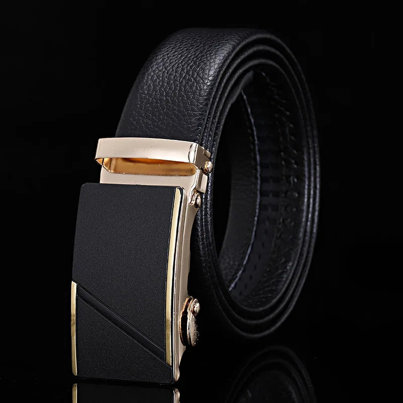 For Men Famous Work Business Black Cowskin PU Strap Men Leather Belt Metal Automatic Buckle Brand High Quality Luxury Belts  Amaijoin