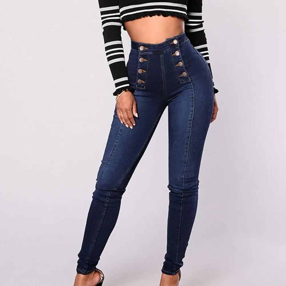 2022 Fashion High Waist Women Pencil Jeans Skinny Hip Lifting Double-breasted Slim Fit Stretchy Denim Pants Sexy Bodycon Jeans  Amaijoin