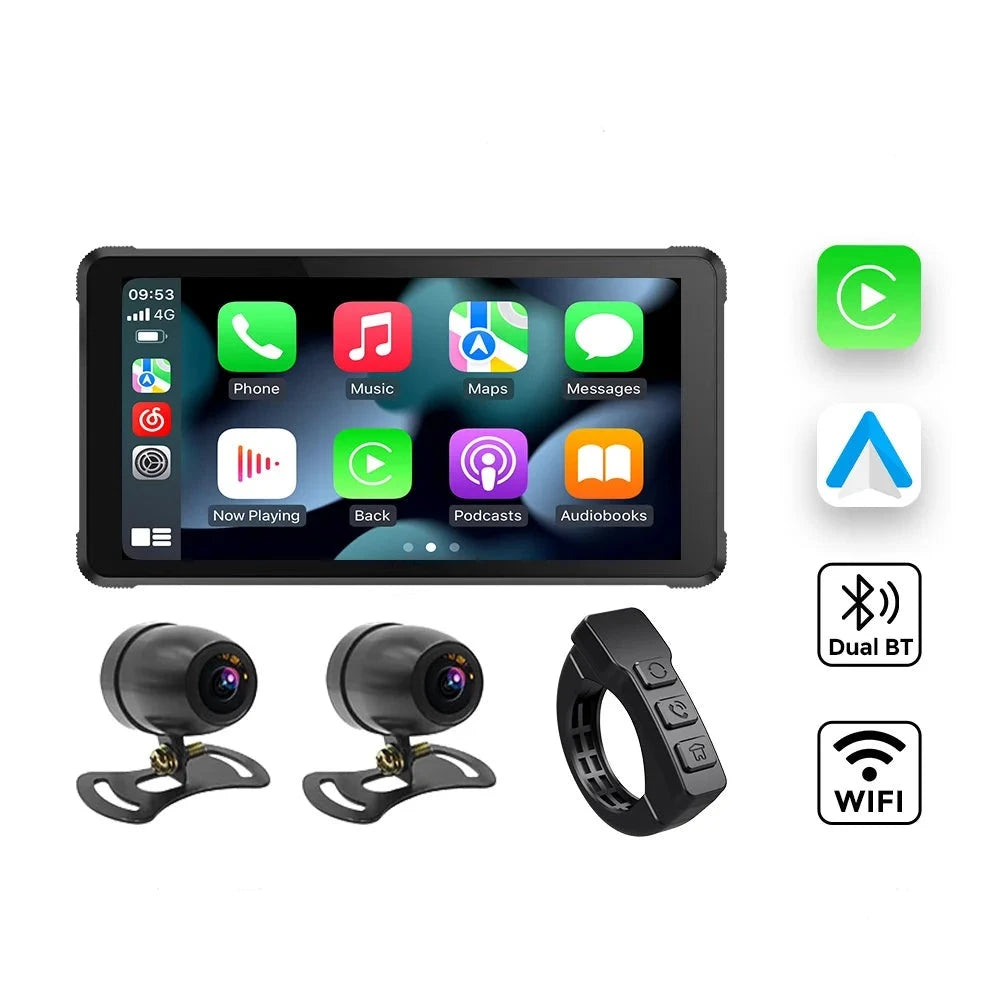 Portable Motorcycle 5.5inch LCD Display Navigation IPX7 Waterproof Wireless Apple Carplay Android Auto Moto Dash Cam Monitor GPS  Amaijoin