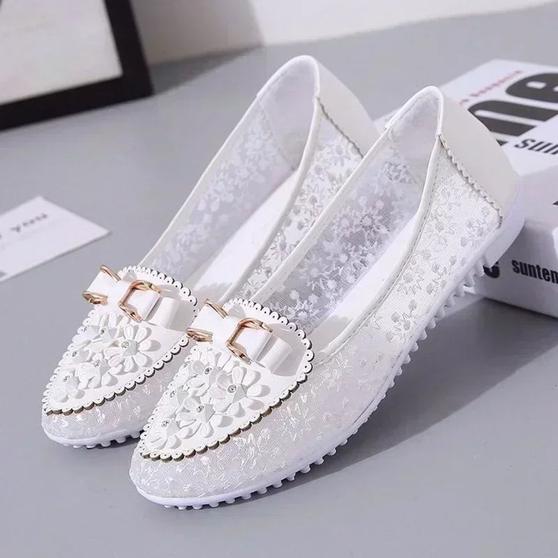 2024 Summer Hot Selling Breathable Women's Flat Shoes Slip-on Women's Shoes Mesh Loafers Flat Appliqués Bow Tie Soft Sole Shoes  Amaijoin