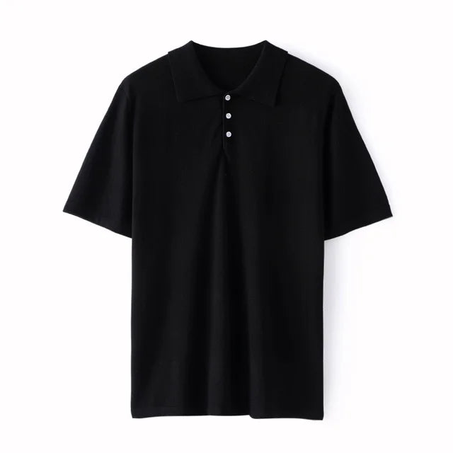 2023 Spring Men's New Polo Neck Short Sleeve Knitted T-shirt 100% Merino Refined Wool Pullover Sweater Top MV-9528  Amaijoin