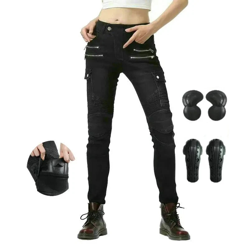 Loong Biker Female Motorcycle Riding Pants Motocross Knight Fashion Daily Cycling Protective Jeans Locomotive Trousers For Women  Amaijoin