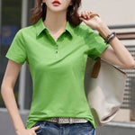 Carregue a imagem no visualizador da Galeria, Summer New In Polo Shirt Short Sleeve Cotton Plus Size  Basic T- Shirt Women Button Casual Office Lady Formal Women Tops 2024  Amaijoin
