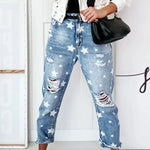 Carregue a imagem no visualizador da Galeria, 2023 Autumn Boyfriend Jeans Woman Slim Hole Jeans For Ladies With Five-Pointed Star Ripped Jeans Street Casual Blue Denim Pants  Amaijoin
