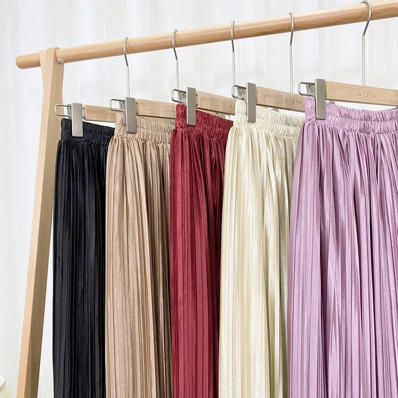 Seoulish 2024 New Stain Pleated Women's Long Skirts Spring Summer Multi Colors High Waist Harajuku Umbrella Maxi Skirts Female  Amaijoin