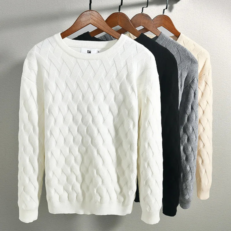 SS9812 Autumn Winter High Quality Knitted Pullovers Warm Solid Color Men's Sweaters Slim Soft O-neck Basic Comfortable Male Tops  Amaijoin