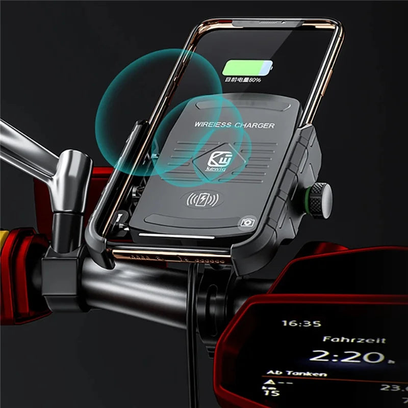 Motorcycle Phone Holder Wireless Charger Moto Motorbike Mirror Mobile Stand Support USB Fast Wireless Charging Cellphone Mount  Amaijoin