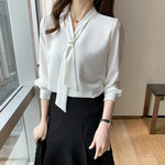 Load image into Gallery viewer, 2023 New Fashion Chiffon Women Blouse And Tops Office Long Sleeve White Women Shirts With Tie V Neck Loose Female Clothing 13022  Amaijoin
