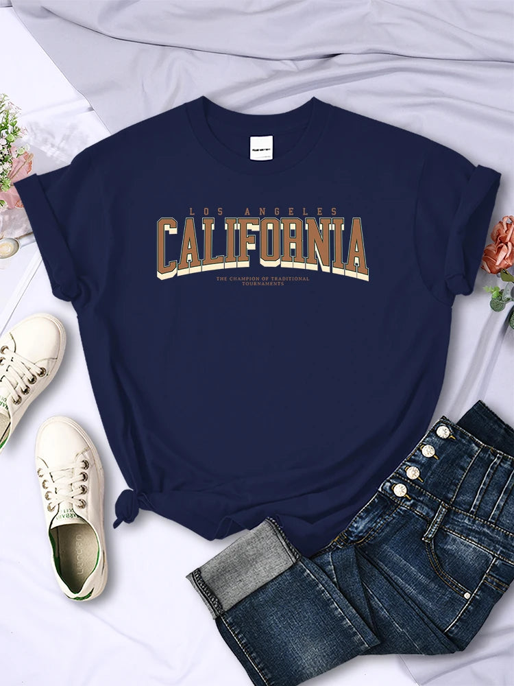 Los Angeles California The Winnerof Tournaments T-Shirt Women Summer Breathable T Shirts Street Clothes Simple Soft Short Sleeve  Amaijoin