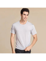 Carregue a imagem no visualizador da Galeria, High Quality Mulberry Silk AAA grade Round  Neck Short Sleeve Men shirt Knitted Large Middle Thin Cultural  White Black Silver  Amaijoin
