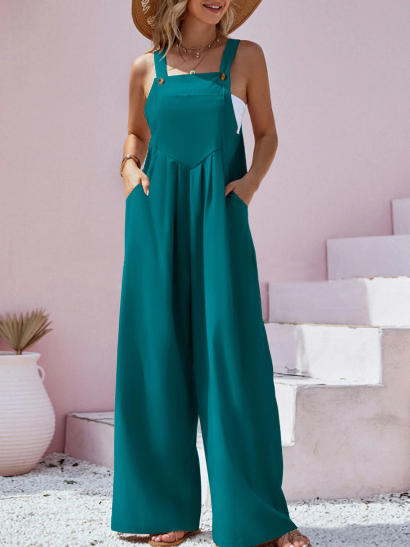 2023 Spring/Summer New Ethnic Style Fashion Solid Color Wide Leg Jumpsuit Quick Sale Tongfa European and American Women's Cross  Amaijoin