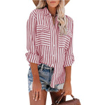 Carregue a imagem no visualizador da Galeria, Women&#39;s Spring/Summer 2024 New Striped Single Breasted Long Sleeve Shirt Women Elegant and Youth Woman Stylish Blouse  Amaijoin
