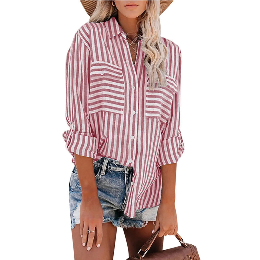 Women's Spring/Summer 2024 New Striped Single Breasted Long Sleeve Shirt Women Elegant and Youth Woman Stylish Blouse  Amaijoin