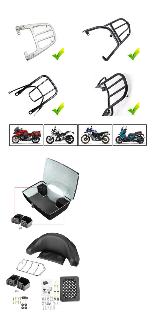 Universal 48L Motorcycle Rear Trunk Storage Box Tail Luggage Trunk Case Toolbox w/Backrest Pad Motobike Scooter Storage Box Tail  Amaijoin