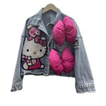 Carregue a imagem no visualizador da Galeria, MINISO Hello Kitty Cartoon Denim Jacket Women Spring Autumn Sanrio Anime 2024 New Fashionable Coat  Amaijoin
