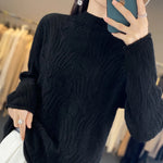 Carregue a imagem no visualizador da Galeria, 100% Australian Wool Sweater Solid Color Knitted Hollow Half High Collar Women&#39;s Pullover Sweater Slim Fit Exquisite Thin Style  Amaijoin
