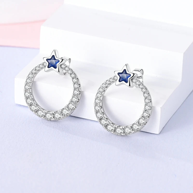 New Fashion 925 Sterling Silver Double Circle Earrings For Women Shining Zircon Piercing Ear Studs Fine Engagement Jewelry  Amaijoin