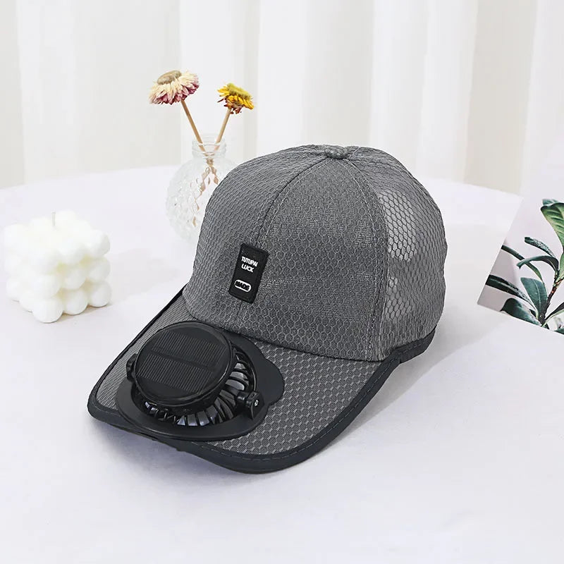 Summer solar charging with fan hat for men and women breathable mesh sun protection outdoor sunshade duck tongue hat  Amaijoin