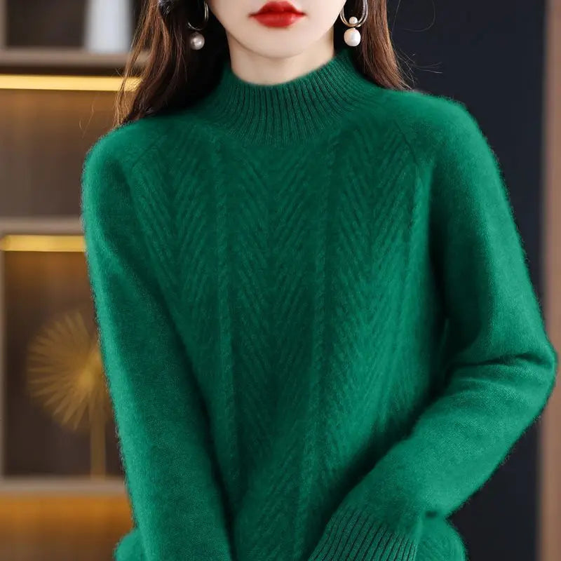 Cashmere sweater women pullover autumn and winter casual half high neck solid long sleeve knitted sweater pullover female top  Amaijoin