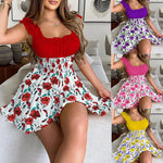 Carregue a imagem no visualizador da Galeria, Women Casual Round Neck Sleeveless Ruffles Mini Dress Boho Flower Print Beach Sundress Oversized Loose Dress Summer  Amaijoin
