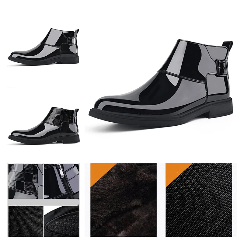 New Men's Casual Patent Leather Luxury Chelsea Boots Business Shoes Mens Designer Brand Formal Dress Shoes for Men Ankle Boots  Amaijoin