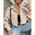 Carregue a imagem no visualizador da Galeria, Spring Drop Shoulder Flap Detail Crop Corduroy Jacket Long Sleeve Chic Short Coats  Amaijoin
