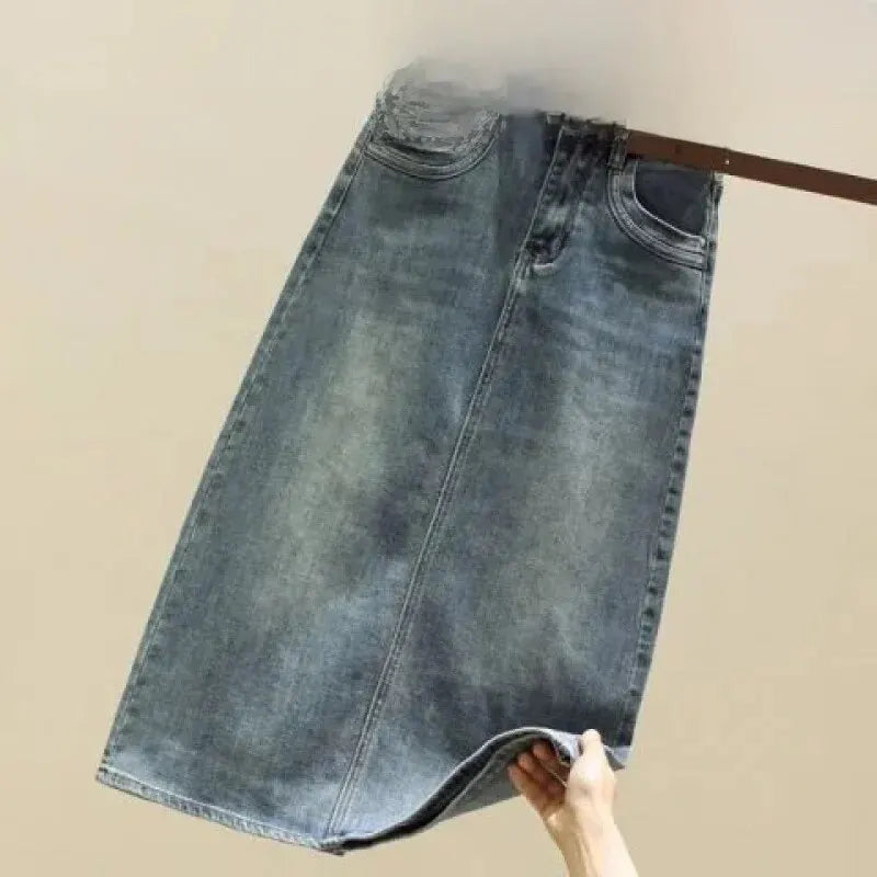 High-waisted Denim A- line Skirt For Women 2024 Spring Summer Slimming Bodycon Skirt Side Slit Petite Size Medium Length  Amaijoin