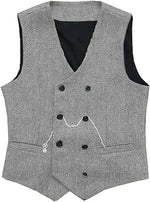 Carregue a imagem no visualizador da Galeria, V Neck Men&#39;s  Suit Vests Herringbone Wool Tweed Double Breasted Waistcoat Tuxedo Groomsmen For  Wedding  Amaijoin
