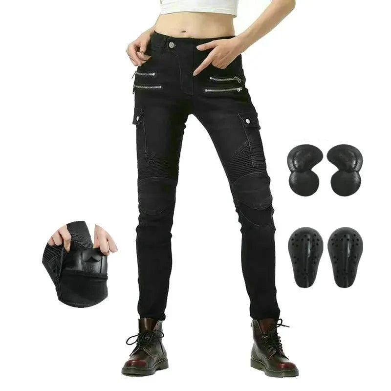 Loong Biker Female Motorcycle Riding Pants Motocross Knight Fashion Daily Cycling Protective Jeans Locomotive Trousers For Women  Amaijoin