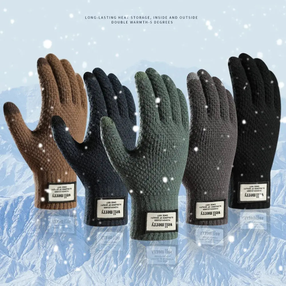 Winter Men Knitted Gloves Touch Screen Cycling Mittens Thicken Warm Wool Cashmere Solid Business Gloves Autumn Winter  Amaijoin