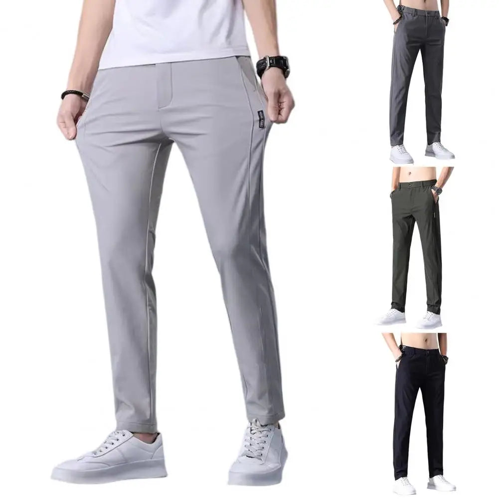 Chic Trousers Slim Fit Men Trousers Pockets Anti-wrinkle Men Summer Pants  Daily Wear  Amaijoin