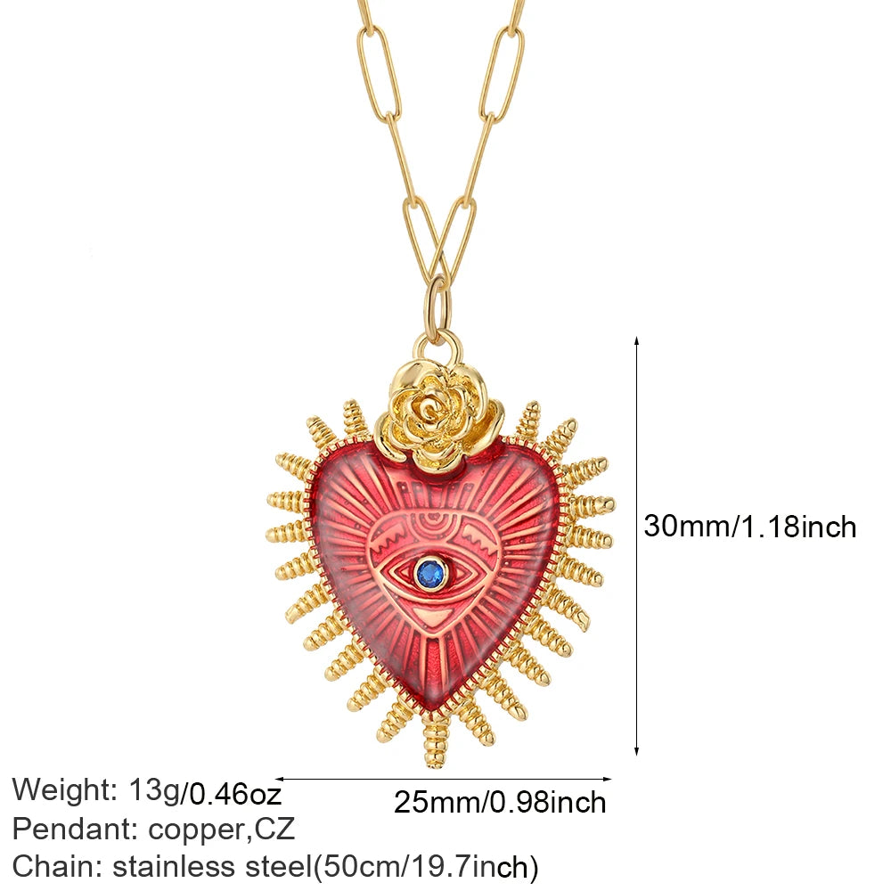 Boho Heart Evil Blue Eye Necklace for Women Collares Cute Sun Butterfly Gold Color Pendant Long Stainless Steel Chains Choker  Amaijoin