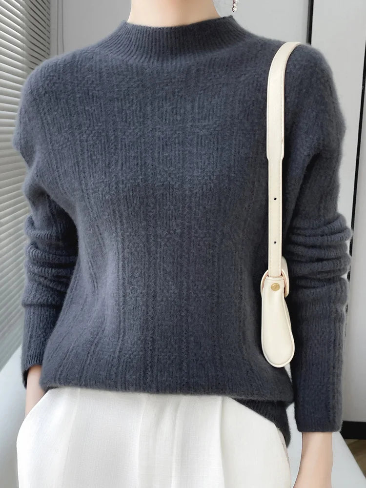 2023 Autumn/Winter New 100% Merino Wool Women's Pile Neck Sweater Jumper Fashion Women's Sweater Warm Turtleneck Sweater Top  Amaijoin