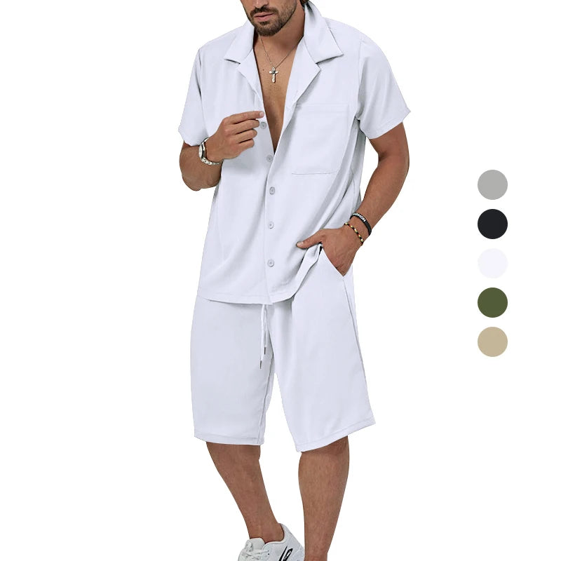 Men's Summer Casual Short Sleeved Shorts Simple Family Set Shirt Outdoor 2-Piece Breathable Beach Set  Amaijoin