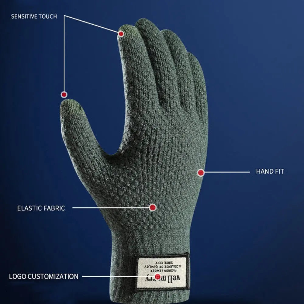 Winter Men Knitted Gloves Touch Screen Cycling Mittens Thicken Warm Wool Cashmere Solid Business Gloves Autumn Winter  Amaijoin