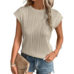 Load image into Gallery viewer, Womens Short Sleeve Textured Tops Crewneck Knit Solid Loose Casual Basic T Shirts Tee Blouses  Amaijoin
