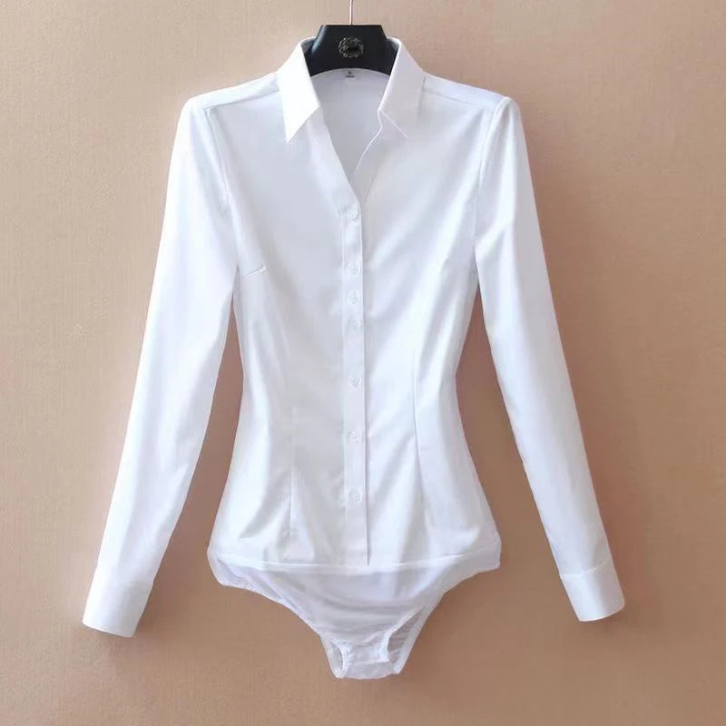 2023 Fashion Long Sleeve Bodysuit Women White Color Tops And Blouses Female Office Lady Body Shirt Autumn Jumpsuit Rompers 5XL  Amaijoin