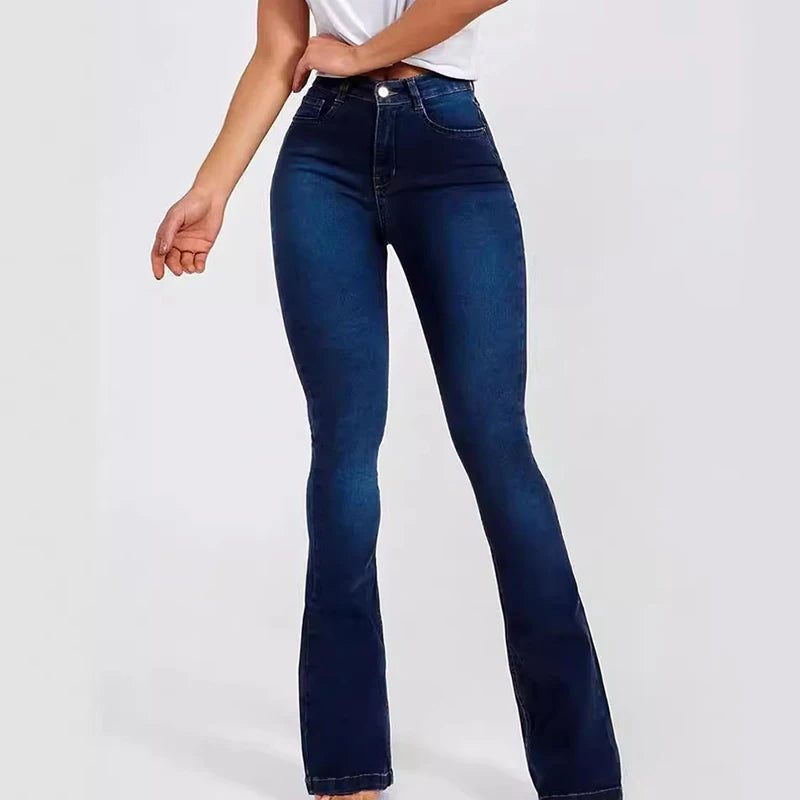 Spring new high-waisted slim-fit stretch bell-bottomed jeans for women  Amaijoin