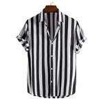 Load image into Gallery viewer, Striped simple men&#39;s shirt casual loose lapel cardigan top large size men&#39;s short-sleeved shirt high-end comfortable and simple  Amaijoin
