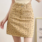 Carregue a imagem no visualizador da Galeria, Korean Fashion Women&#39;s Casual Floral Pirnted High Waist Jeans Skirt Summer Beach Sexy Mini Denim Skirts Pink Khaki White Saias  Amaijoin
