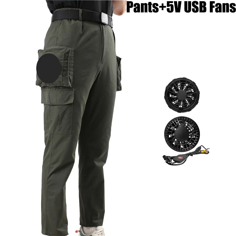 Fan Pants Cold Fishing Pure Cotton Site Welder Camping Ride Climbing Hiking Sports Fan Suit Air-Conditioning Clothes Fan Cooling  Amaijoin